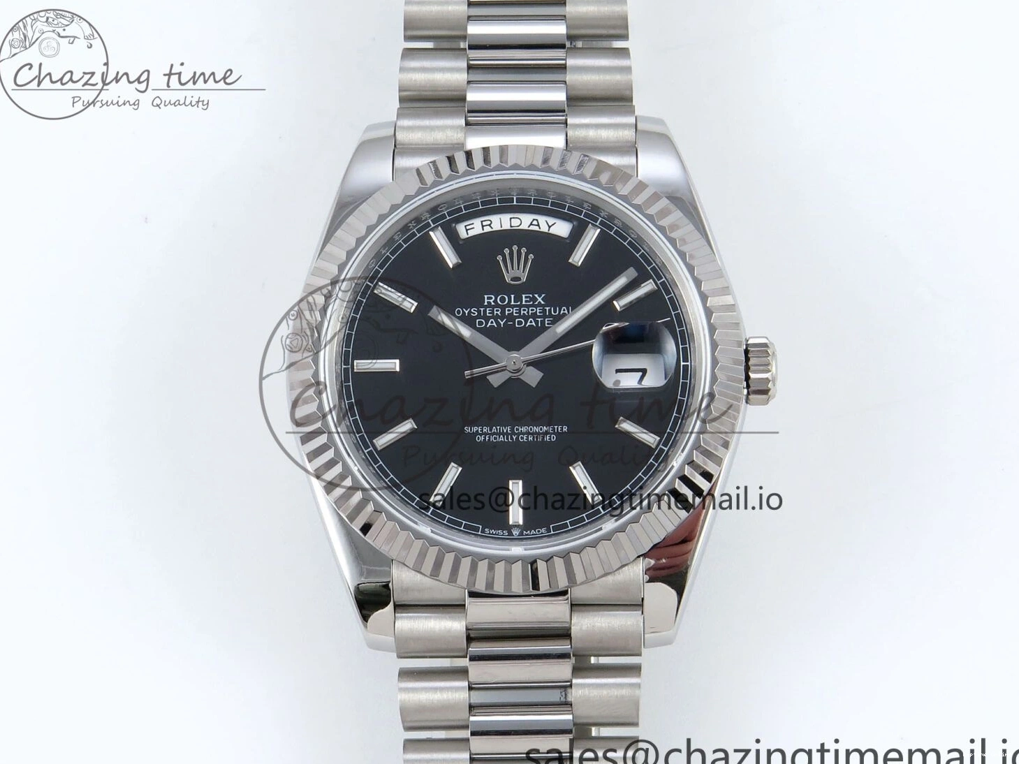 0126 Day Date 128239 36mm SS KF 1:1 Best Edition Black Dial Stick Marker On President Bracelet A2836 (Gain Weight) ZipUp 640